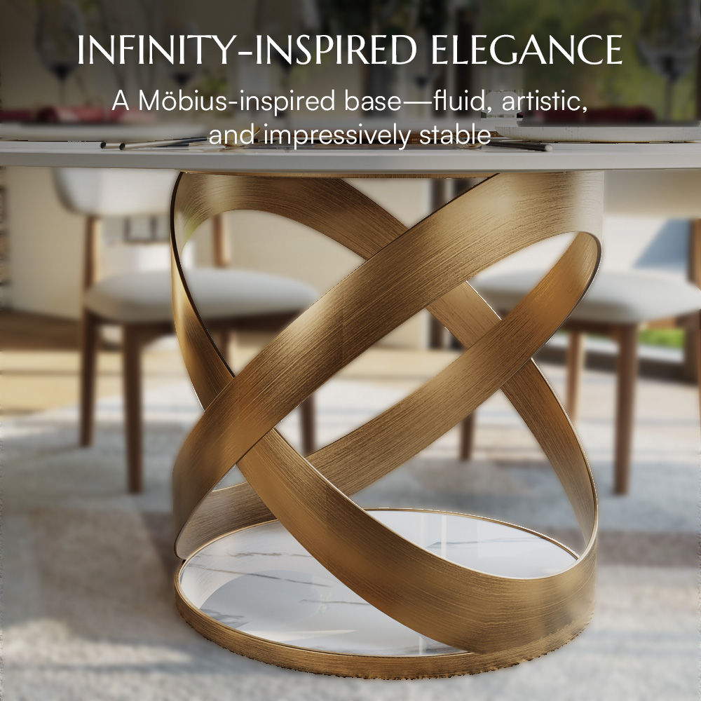 Carbon Steel White Glossy Sintered Stone Dining Tables