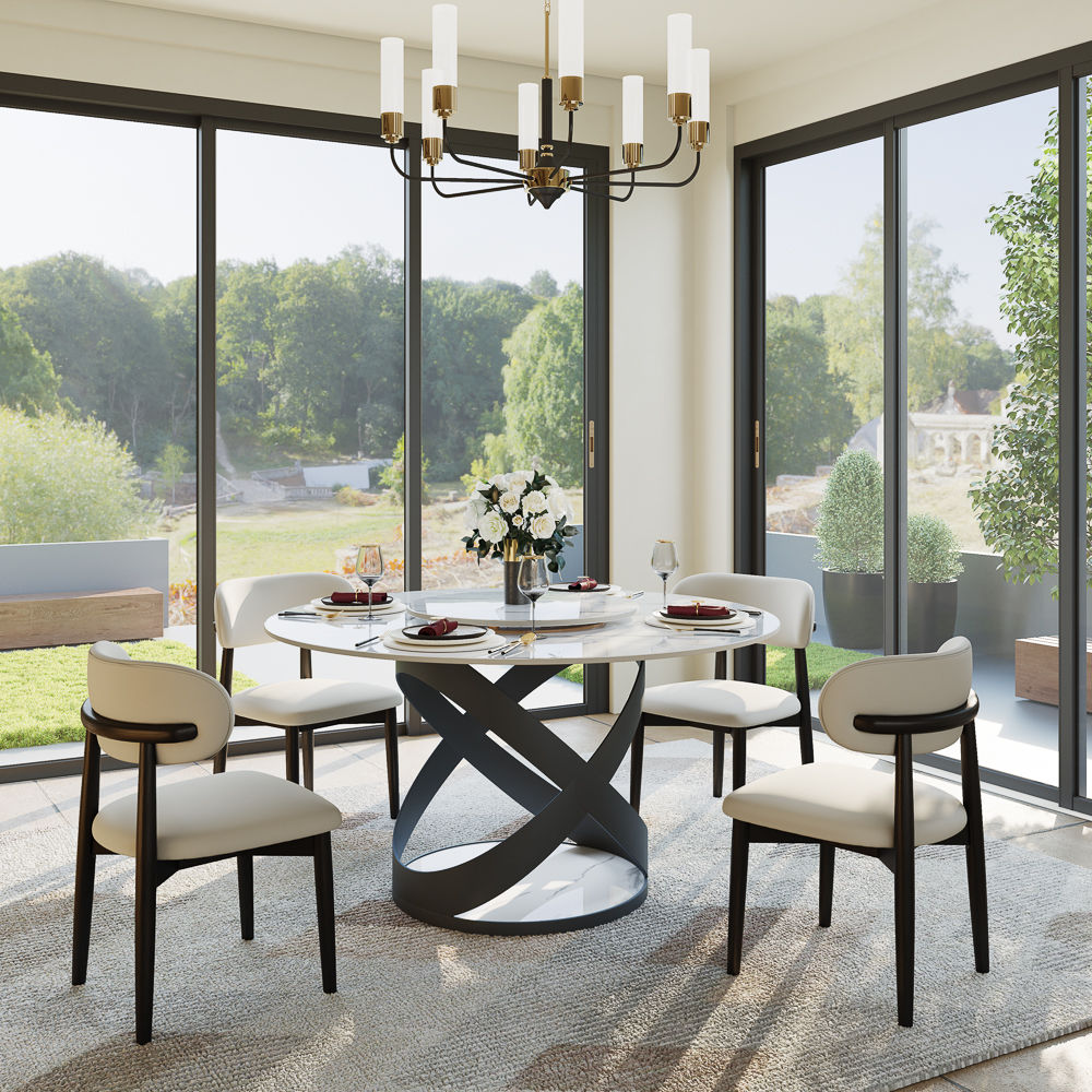 White White Glossy Sintered Stone Dining Tables