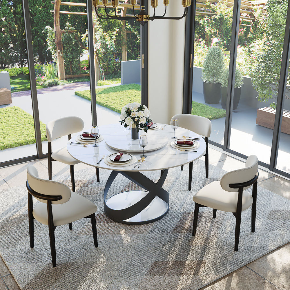 for 6 White Glossy Sintered Stone Dining Tables