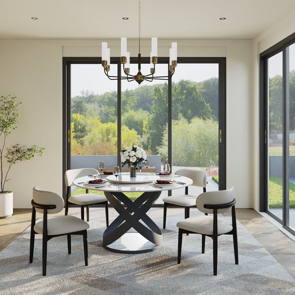 with Lazy Susan White Glossy Sintered Stone Dining Tables