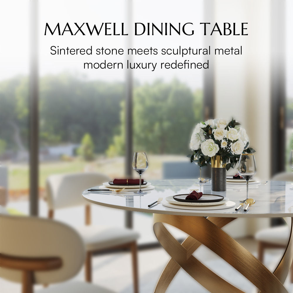 Seats 6 White Glossy Sintered Stone Dining Tables