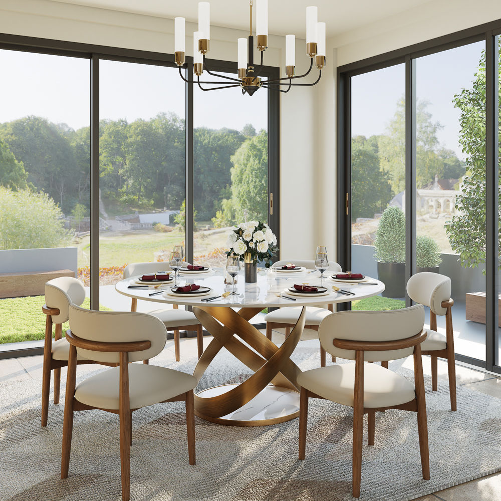 for 4 White Glossy Sintered Stone Dining Tables