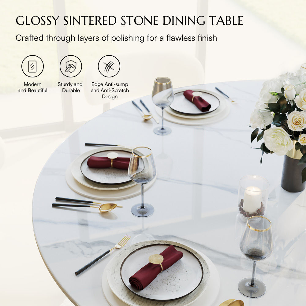 Black White Glossy Sintered Stone Dining Tables