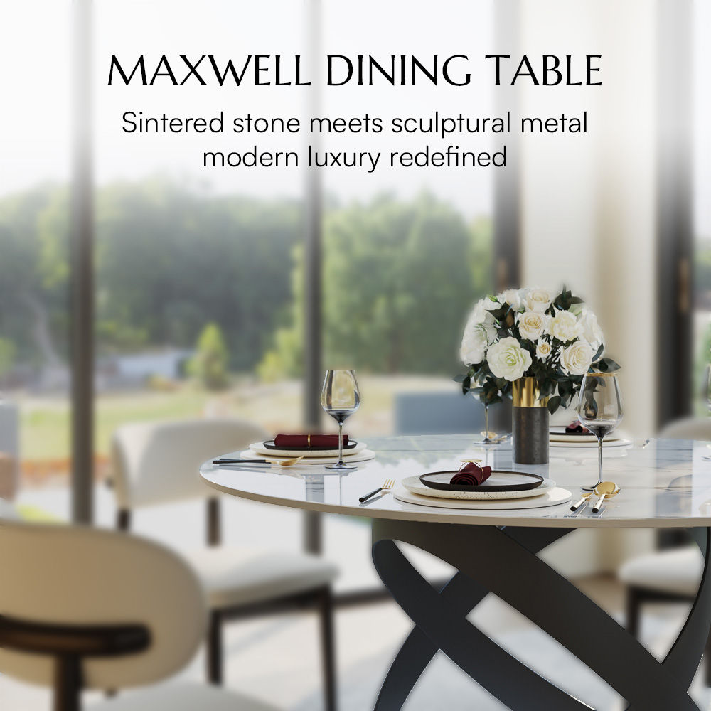 for 6 White Glossy Sintered Stone Dining Tables