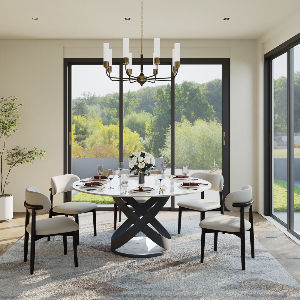 for 6 White Glossy Sintered Stone Dining Tables