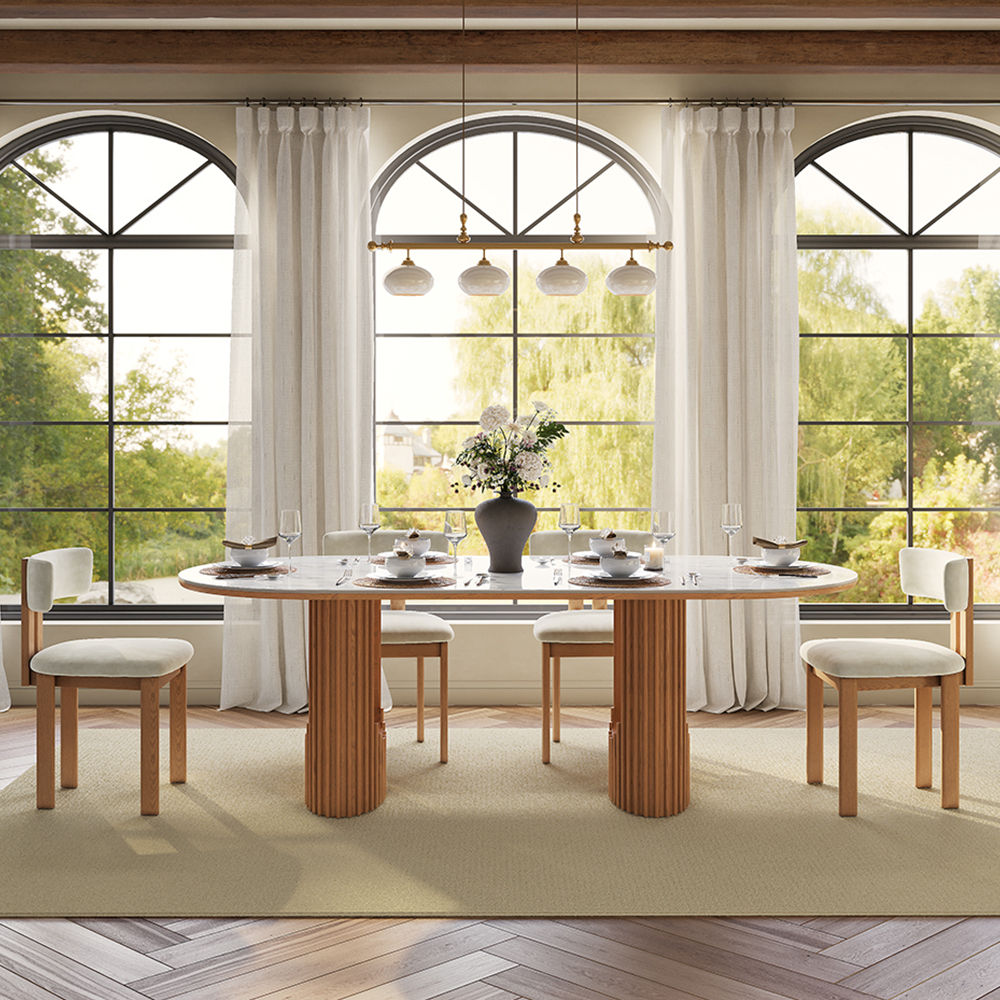 Wood White & Walnut Glossy Sintered Stone Dining Tables