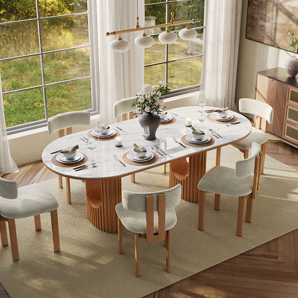 Sintered Stone White & Walnut Glossy Sintered Stone Dining Tables