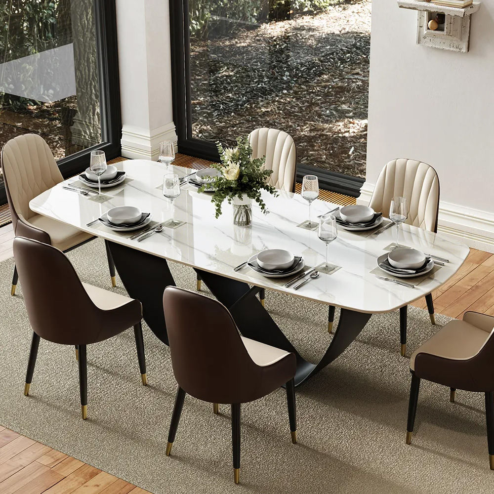 Seats 6 Glossy White Sintered Stone Dining Tables
