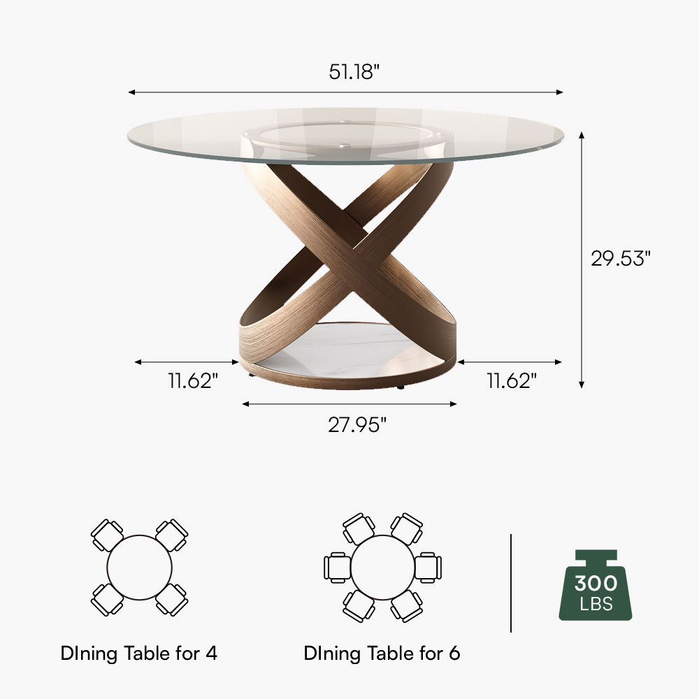 Pedestal Clear Tempered Glass Dining Tables