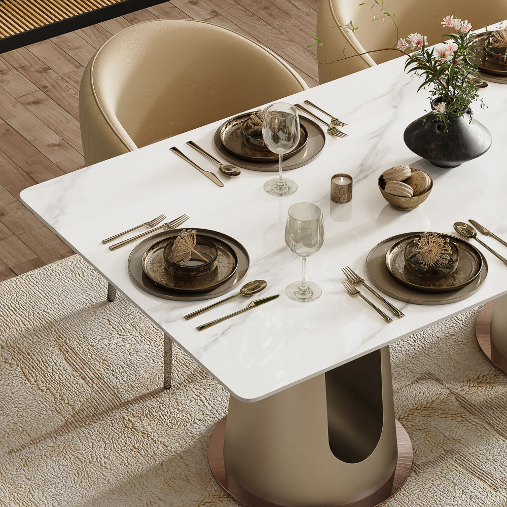 Modern White Glossy Sintered Stone Dining Tables