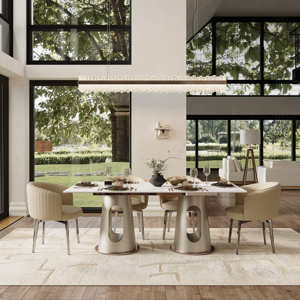 Kitchen White Glossy Sintered Stone Dining Tables