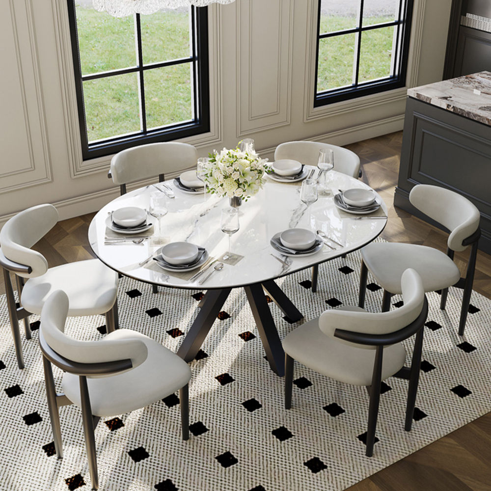 Cross Legs White Glossy Sintered Stone Dining Tables