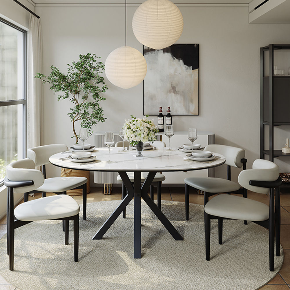 Glass White Glossy Sintered Stone Dining Tables
