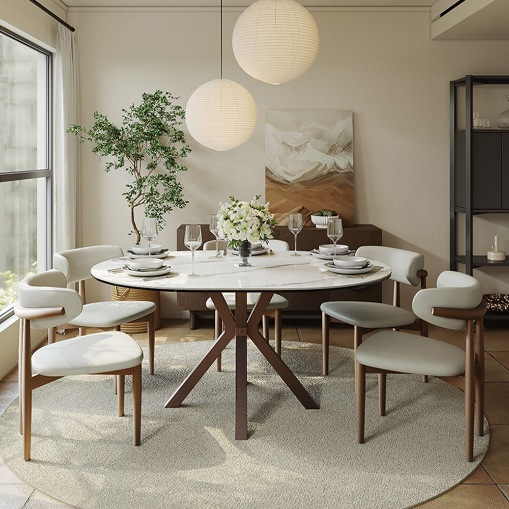 Kitchen White Glossy Sintered Stone Dining Tables