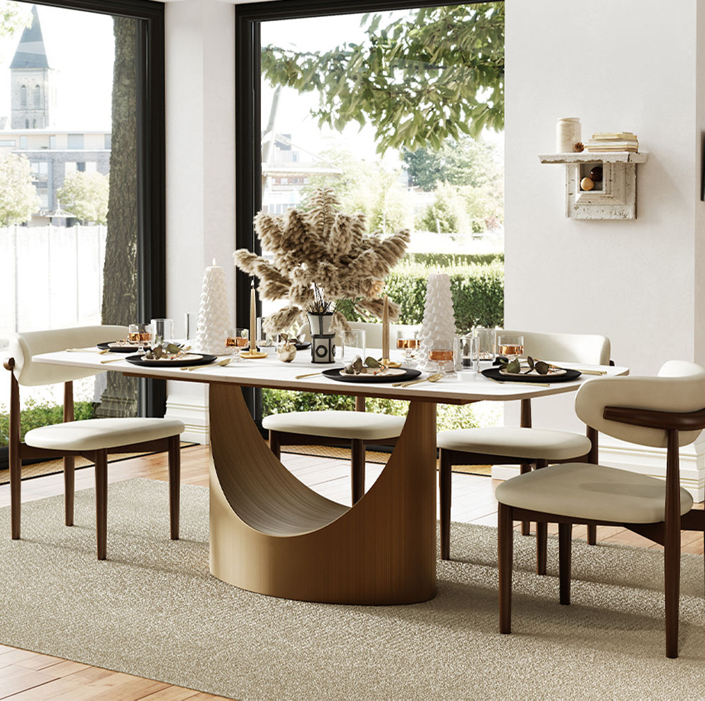 Stainless Steel Matte White Sintered Stone Dining Tables