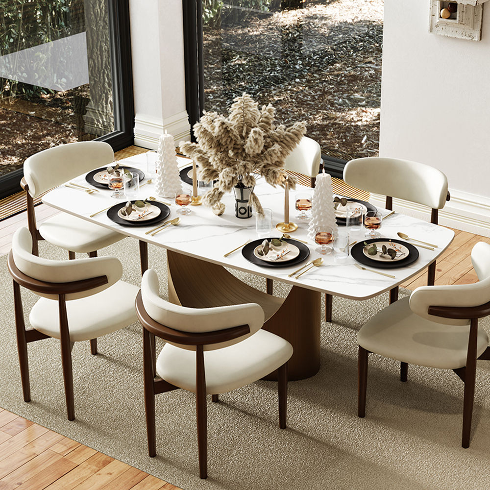 Rectangular Matte White Sintered Stone Dining Tables