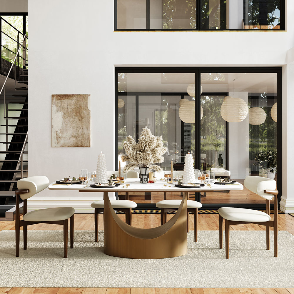 Seats 6 Matte White Sintered Stone Dining Tables