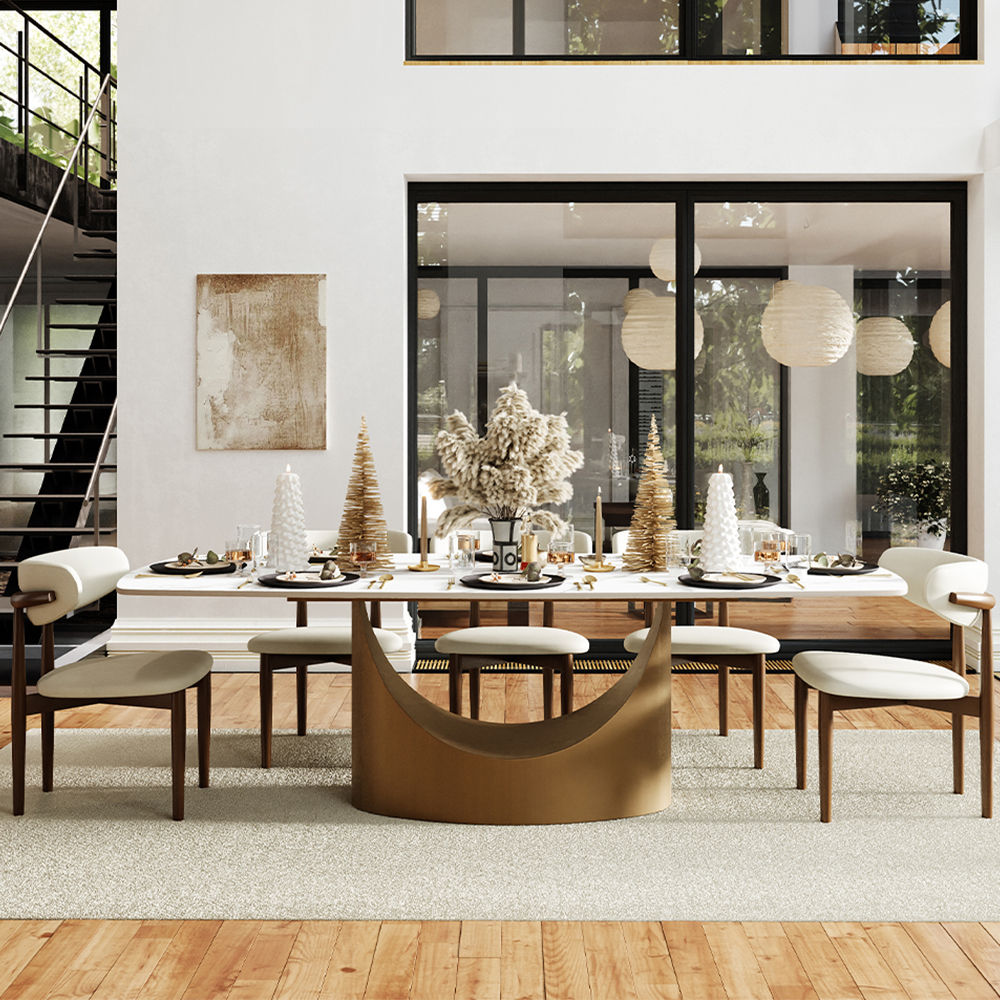 Seats 8 Matte White Sintered Stone Dining Tables