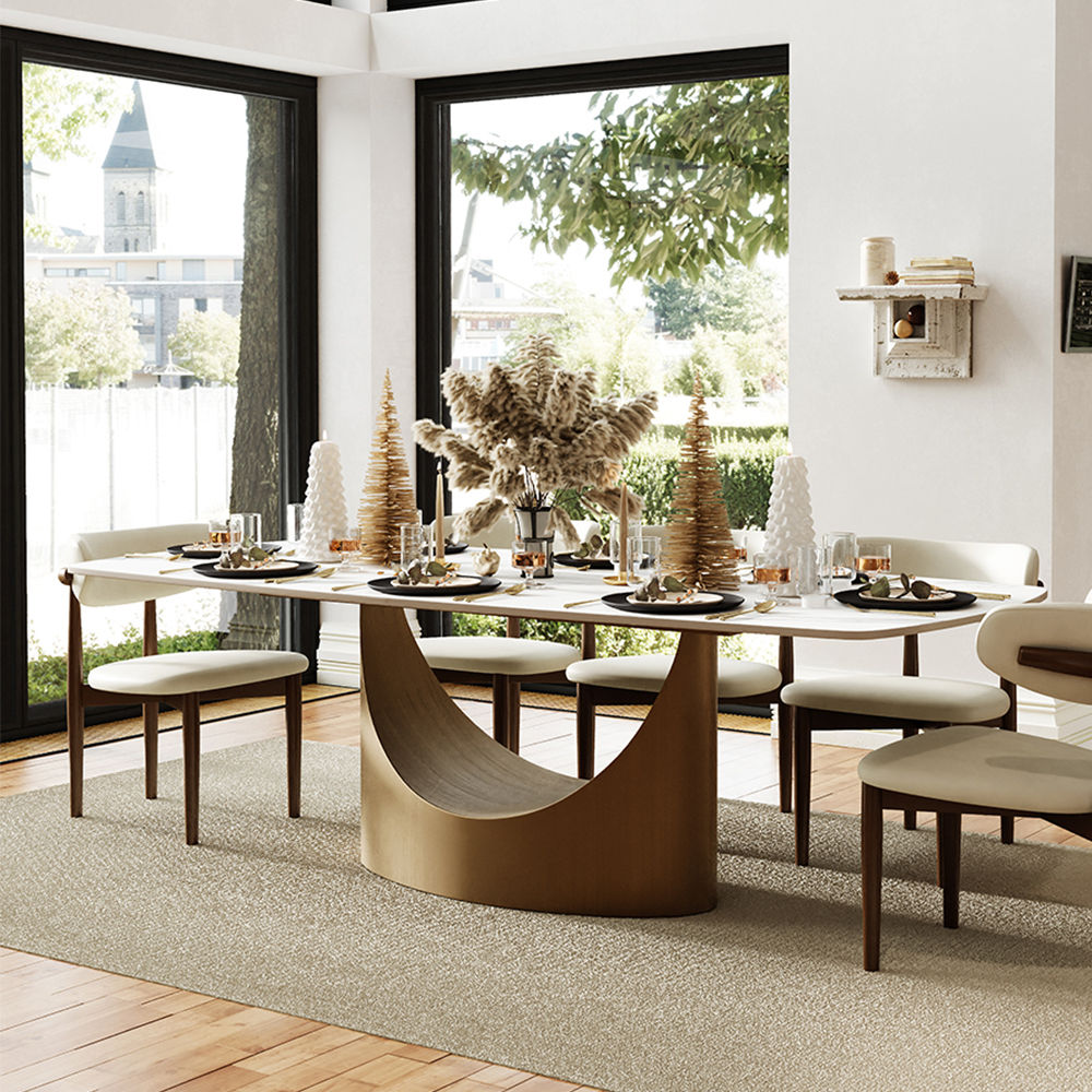Partial Assembly Required Matte White Sintered Stone Dining Tables