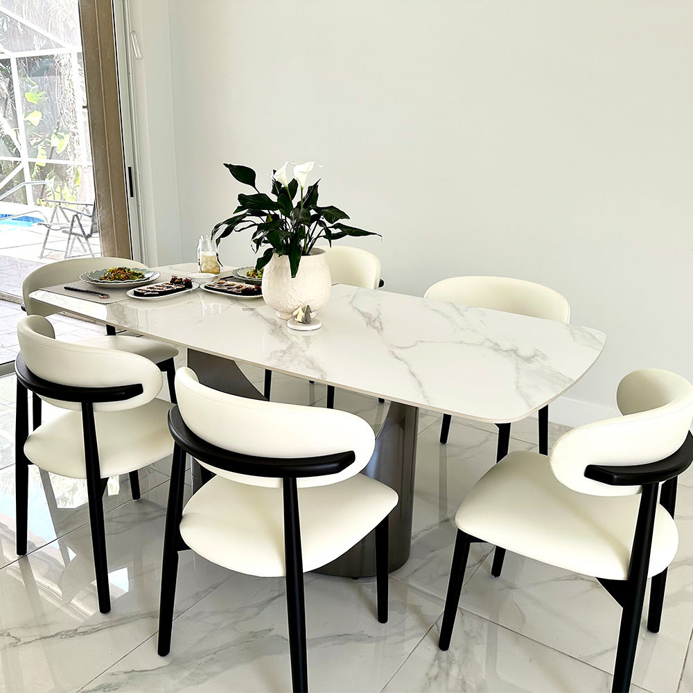 Pedestal Glossy White Sintered Stone Dining Tables