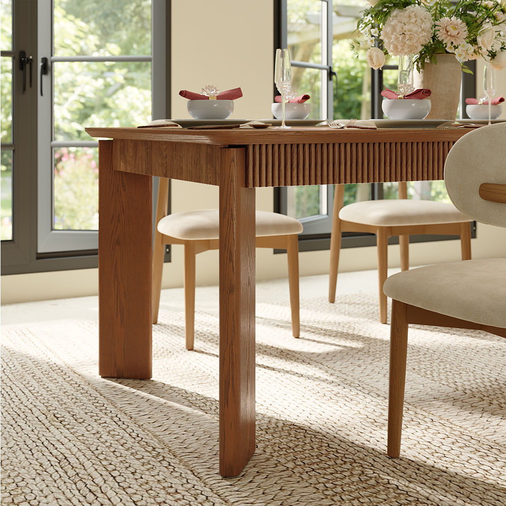 Fluted Walnut Color Plywood Dining Tables