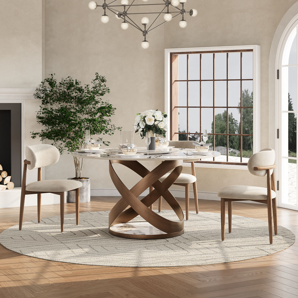 Partial Assembly Required Pandora Glossy Sintered Stone Dining Tables