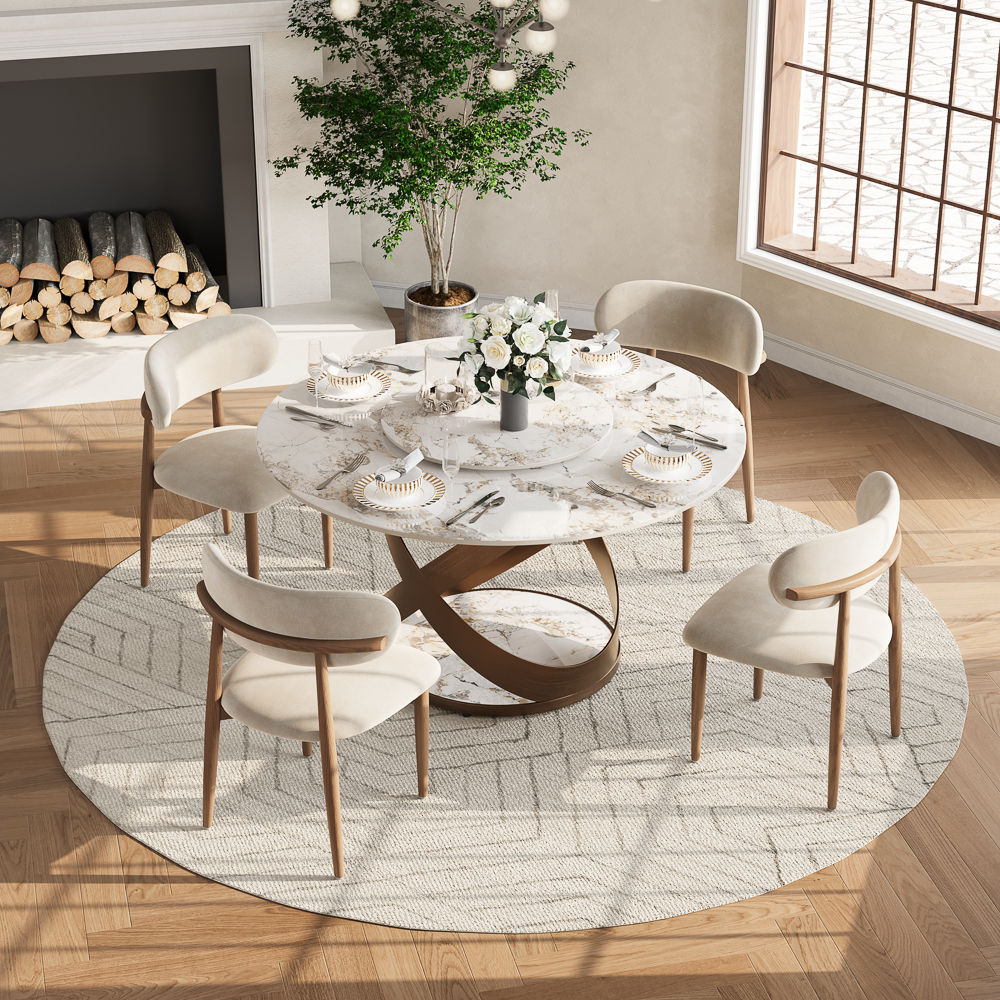 with Lazy Susan Pandora Glossy Sintered Stone Dining Tables
