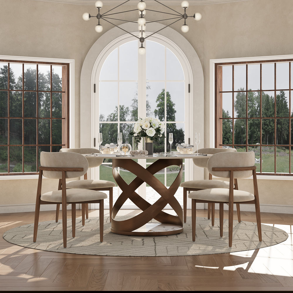 Carbon Steel Pandora Glossy Sintered Stone Dining Tables