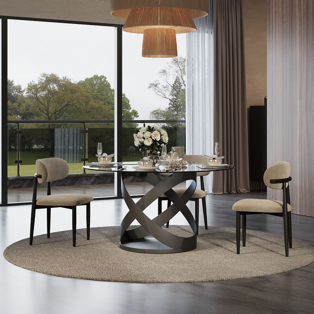 Round Smoked Gray Tempered Glass Dining Tables