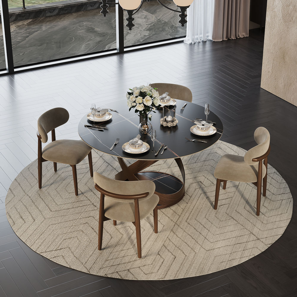 Round Black Matte Sintered Stone Dining Tables