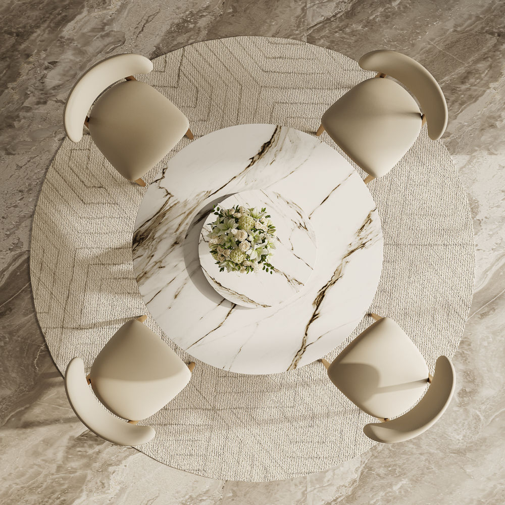 Glossy Sintered Stone & Tempered Glass White Glossy Sintered Stone Dining Tables