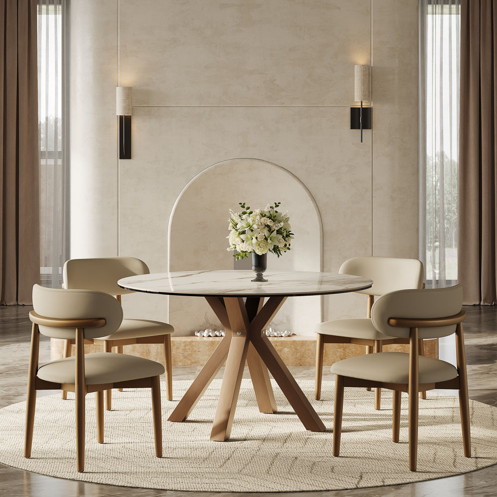 Breakfast Nooks White Glossy Sintered Stone Dining Tables