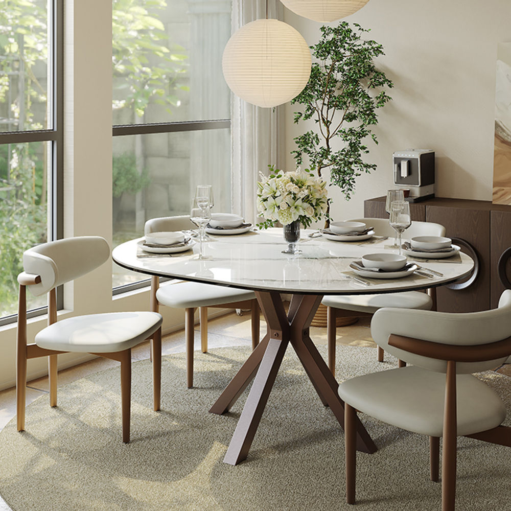 without Lazy Susan White Glossy Sintered Stone Dining Tables