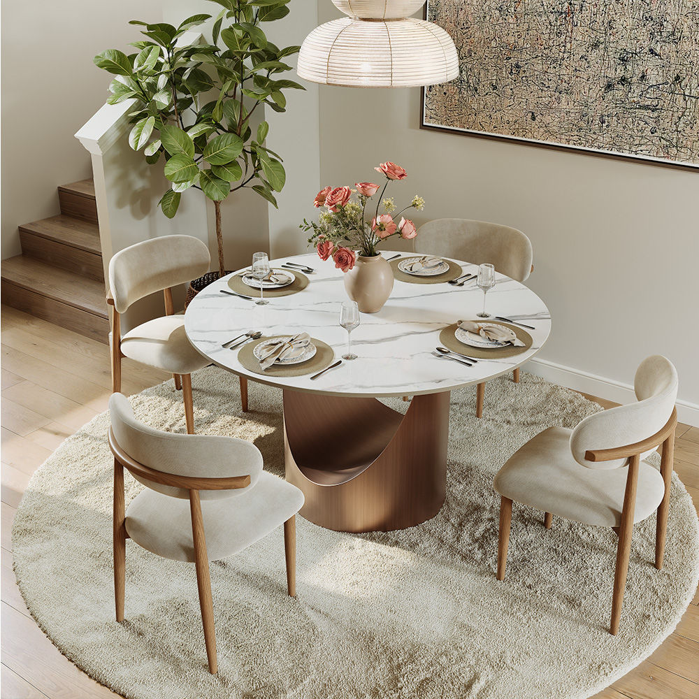 Metal White Glossy Sintered Stone Dining Tables