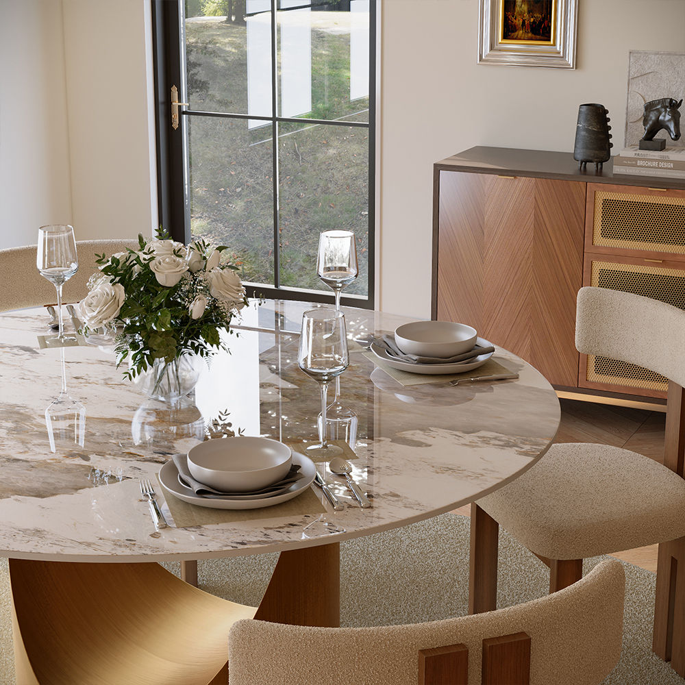 Gray Pandora Glossy Sintered Stone Dining Tables