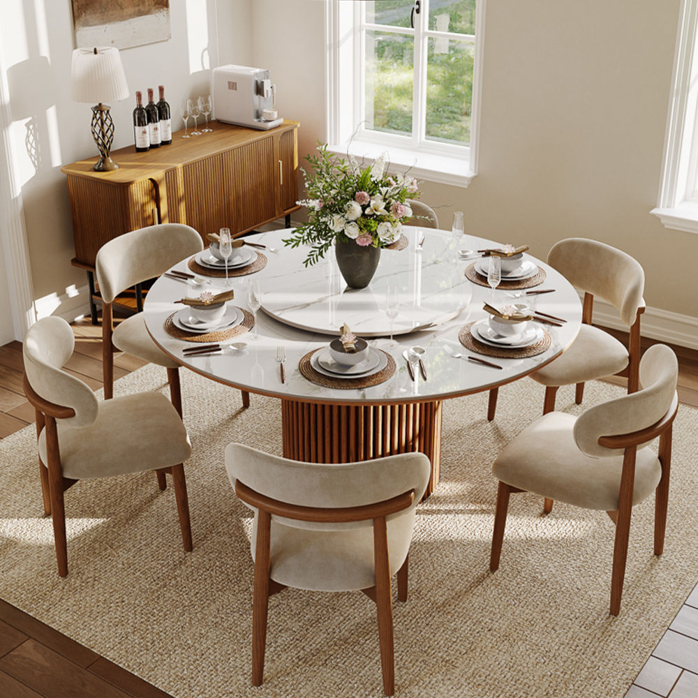 Walnut Color White Sintered Stone Dining Tables
