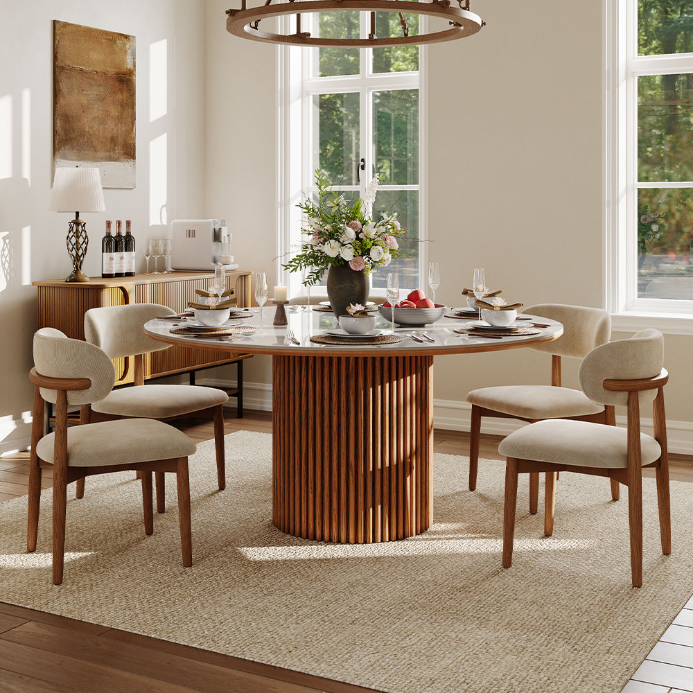 Wood White Sintered Stone Dining Tables