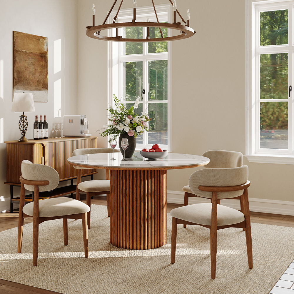 Walnut Color White Sintered Stone Dining Tables