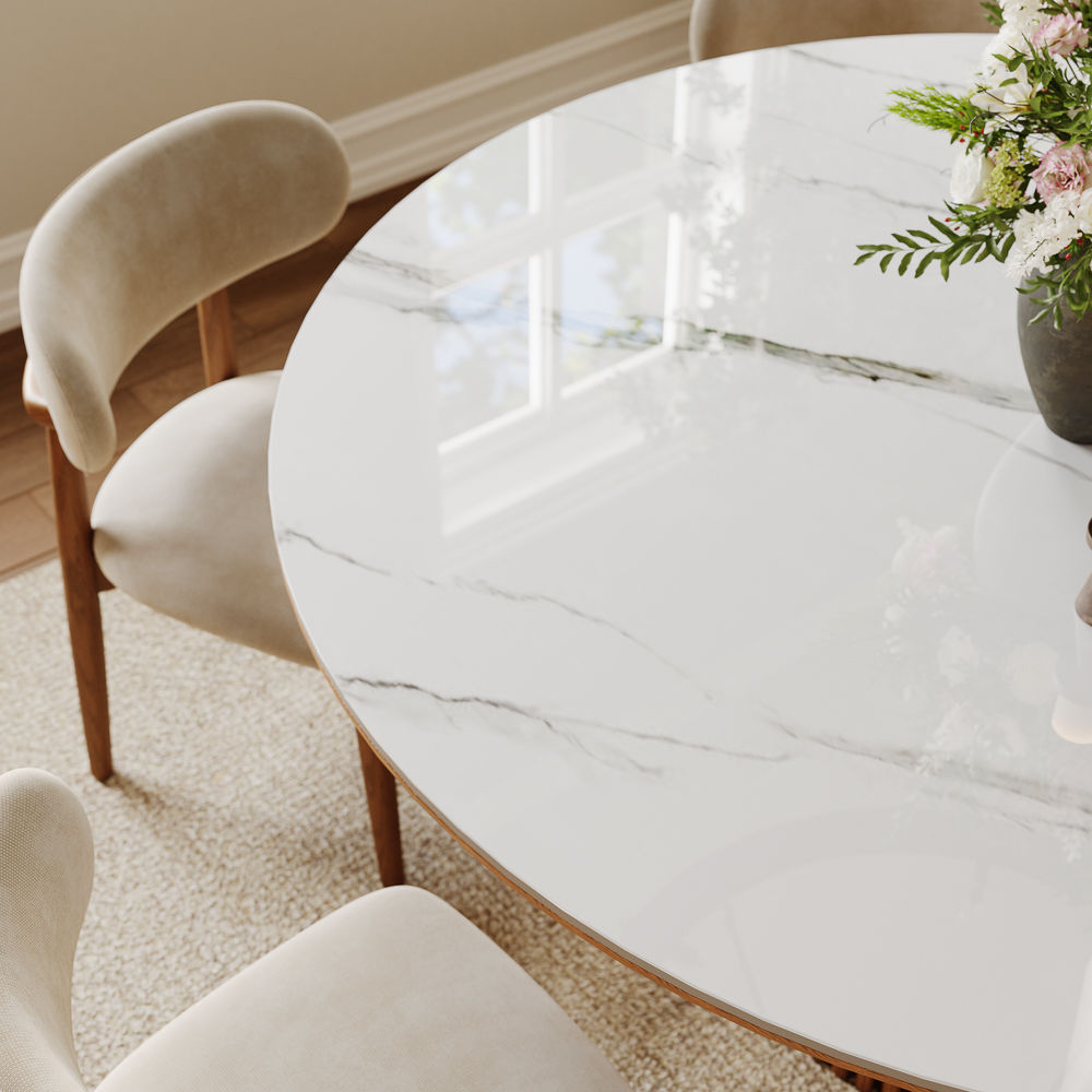 Mid Century Modern White Sintered Stone Dining Tables