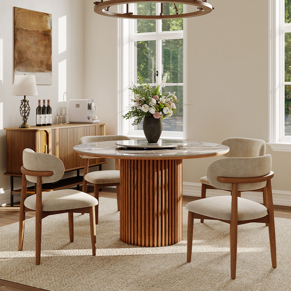 Walnut Color White Sintered Stone Dining Tables