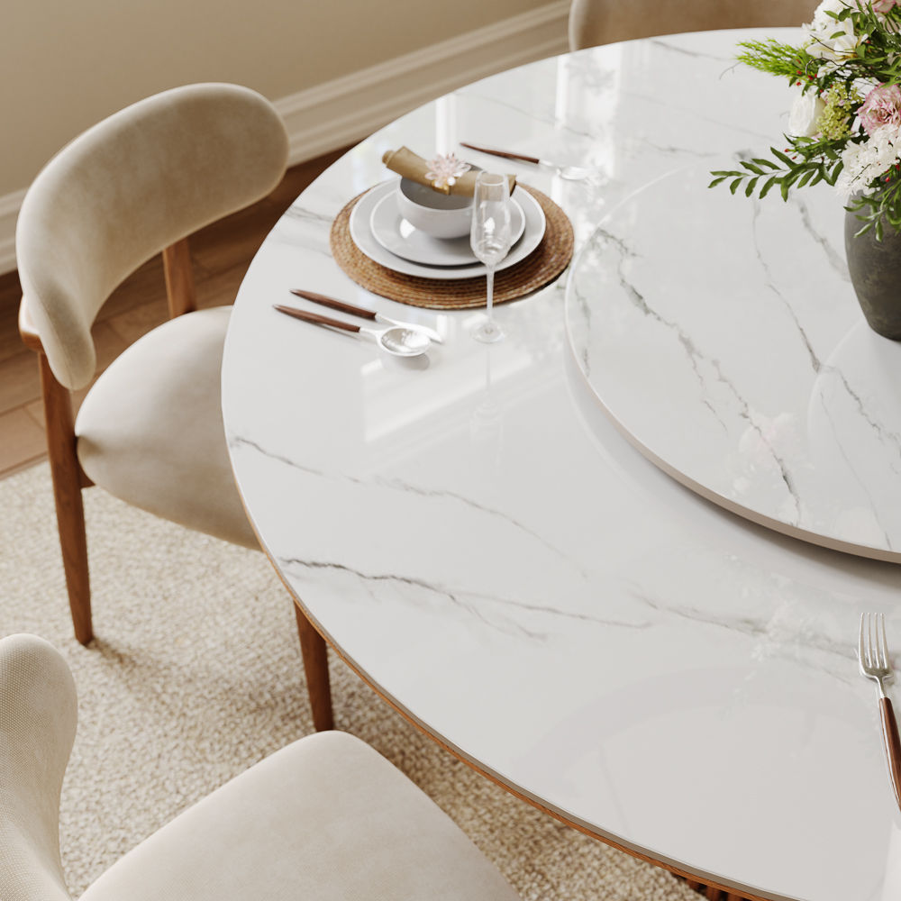 with Lazy Susan White Sintered Stone Dining Tables
