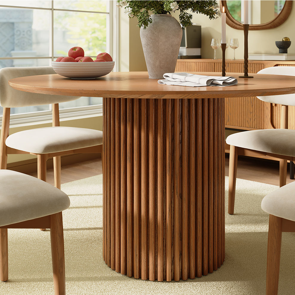 Round Walnut Color Plywood Dining Tables