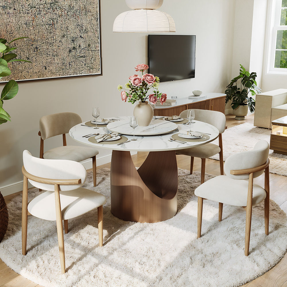 for 6 White Glossy Sintered Stone Dining Tables