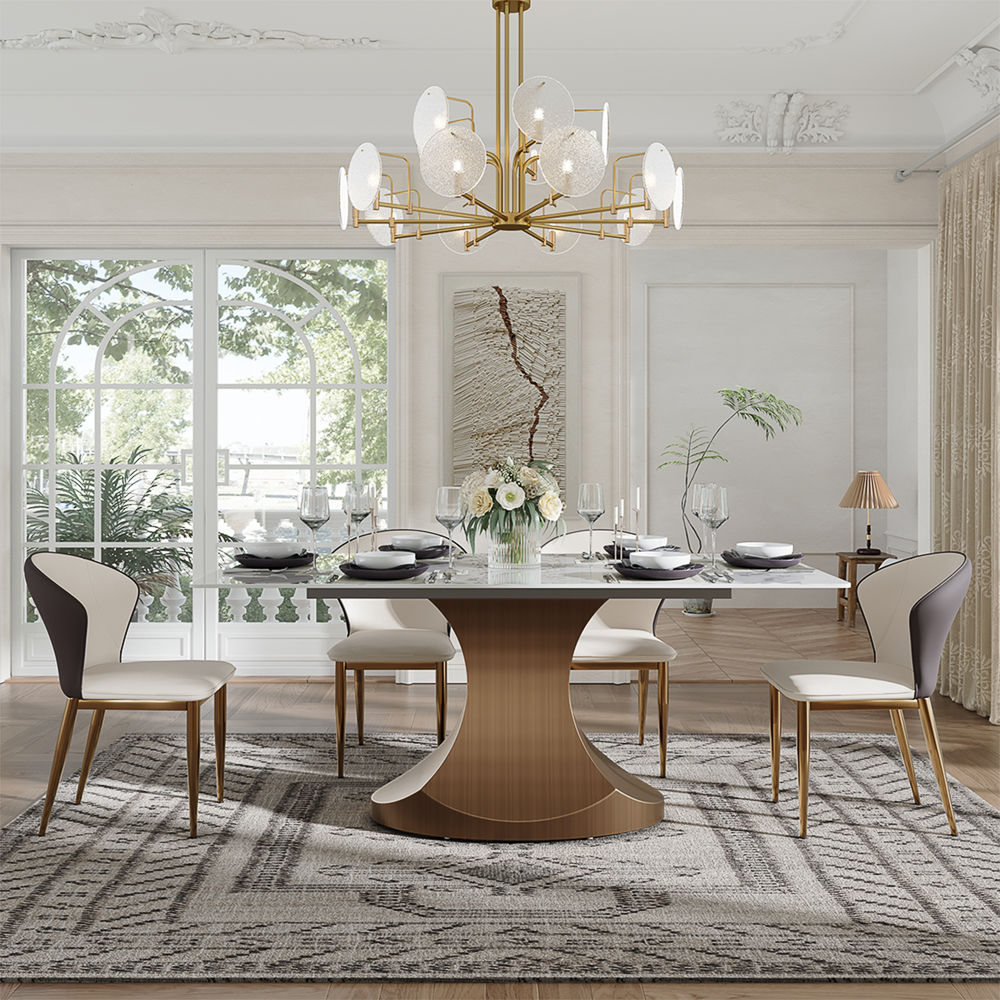 Bronze White & Bronze Glossy Sintered Stone Dining Tables