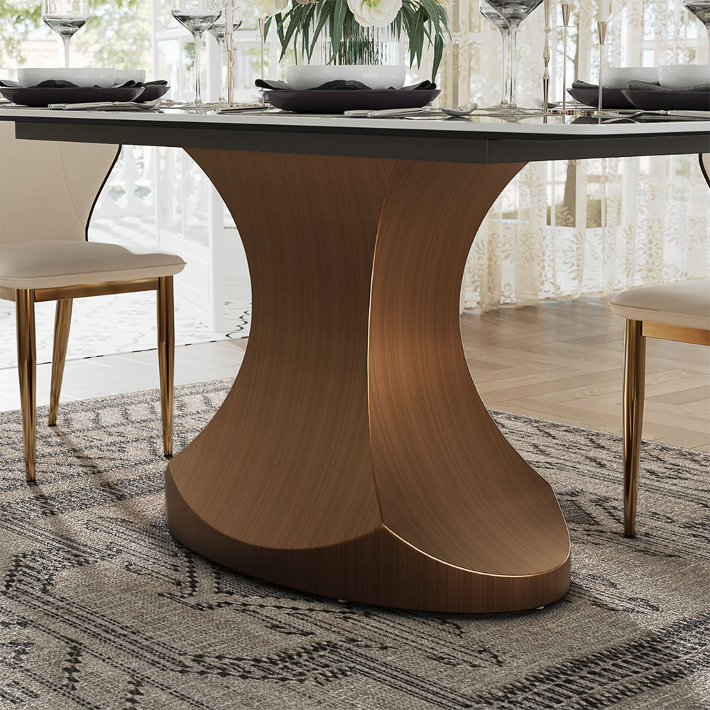 Metal White & Bronze Glossy Sintered Stone Dining Tables