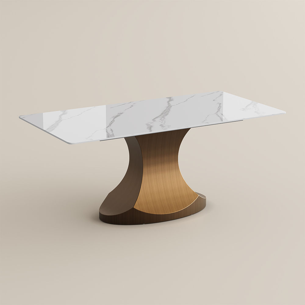 Outdoor White & Bronze Glossy Sintered Stone Dining Tables