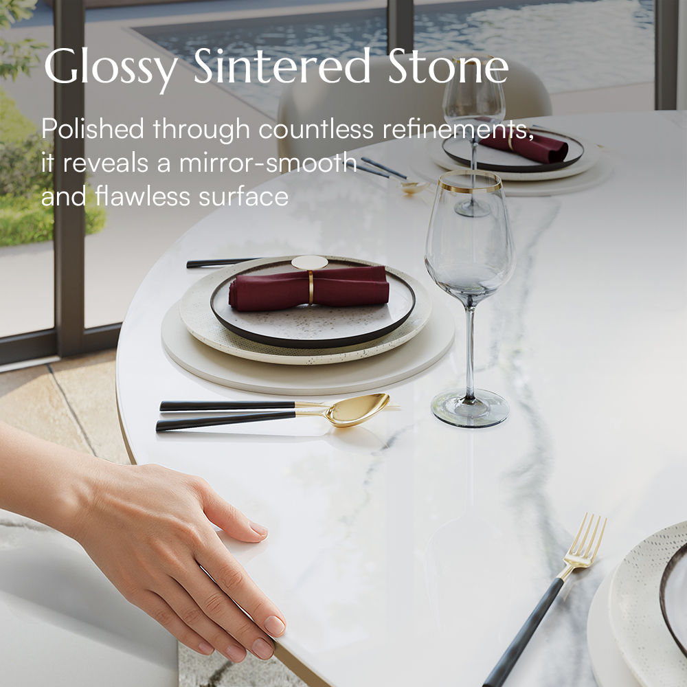White White Glossy Sintered Stone Dining Tables