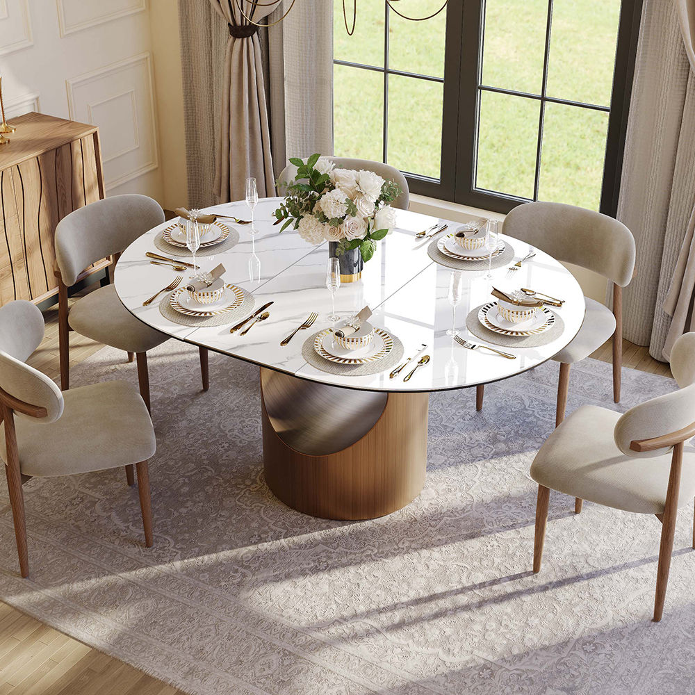 Carbon Steel Pandora Glossy Sintered Stone Dining Tables