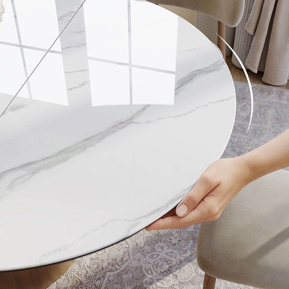 Partial Assembly Required White Glossy Sintered Stone Dining Tables