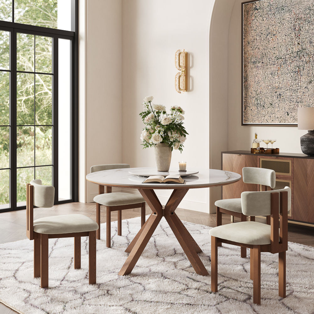 Base White Glossy Sintered Stone Dining Tables